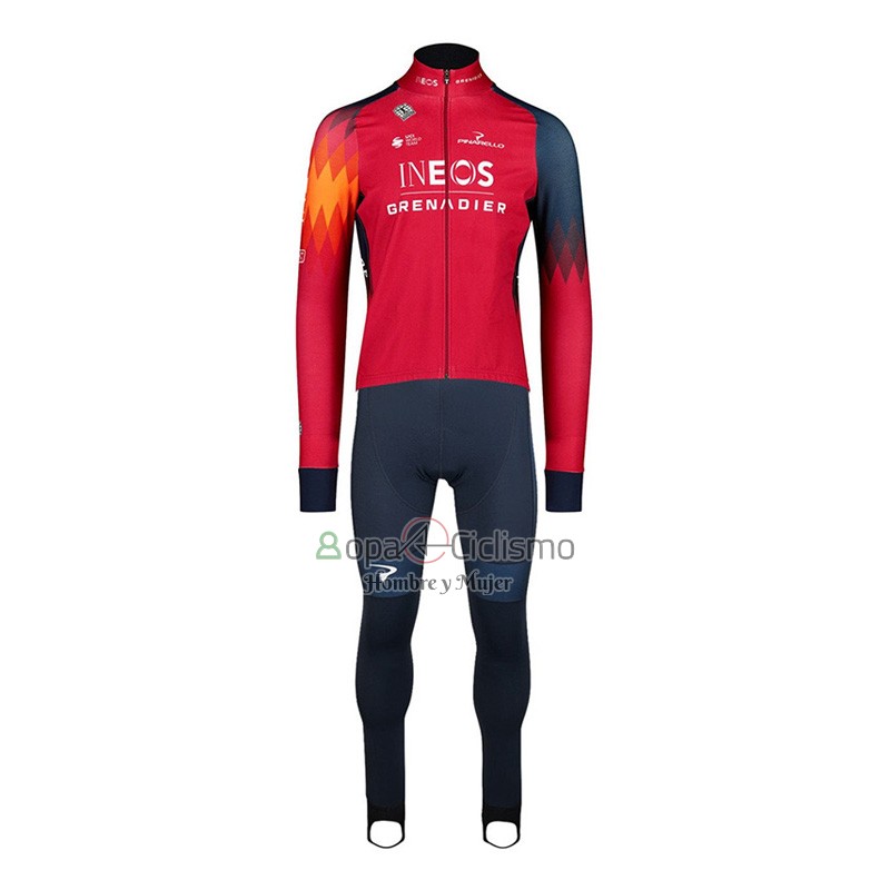 Ineos Grenadiers Ropa Ciclismo Culotte Largo 2023 Mangas Largas Rojo